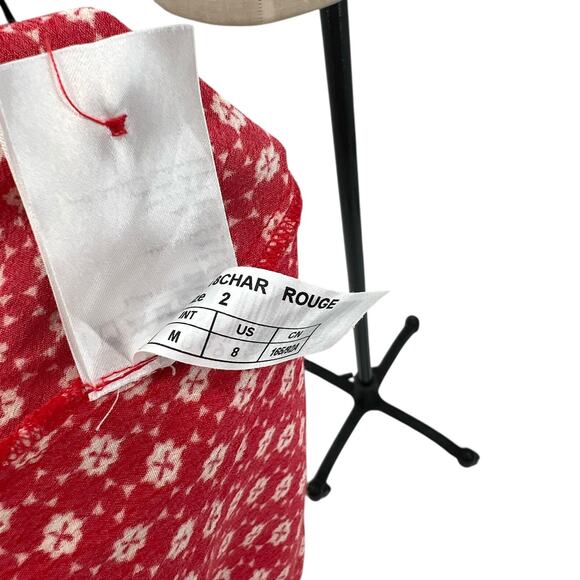 ba&sh Charlie Dress Wrap Crepe Short Sleeve Floral Print Red White Size 2 US 8 - Picture 13 of 14